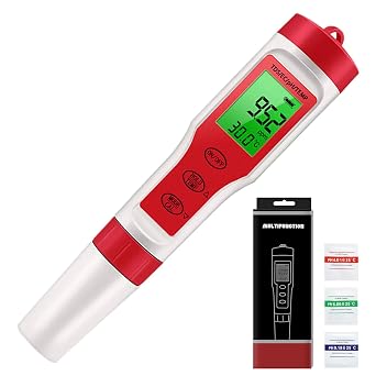 Water PH Tester, Water PH Meter | Precision 4 in 1 ph Reader Digital - High Precision 4 EC TDS Sensor Test Tool, Home Hydroponics, Aquarium, Pool Thermometer