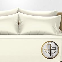 TEXAS LINEN CO. Luxury Egyptian Cotton King Size Sheet Set - 1000 Thread Count 6 Piece King Sheets with 4 Pillowcases, Soft, Cooling Sateen Weave Hotel Bed Sheets - Fits Upto 18” Deep Pocket, Ivory