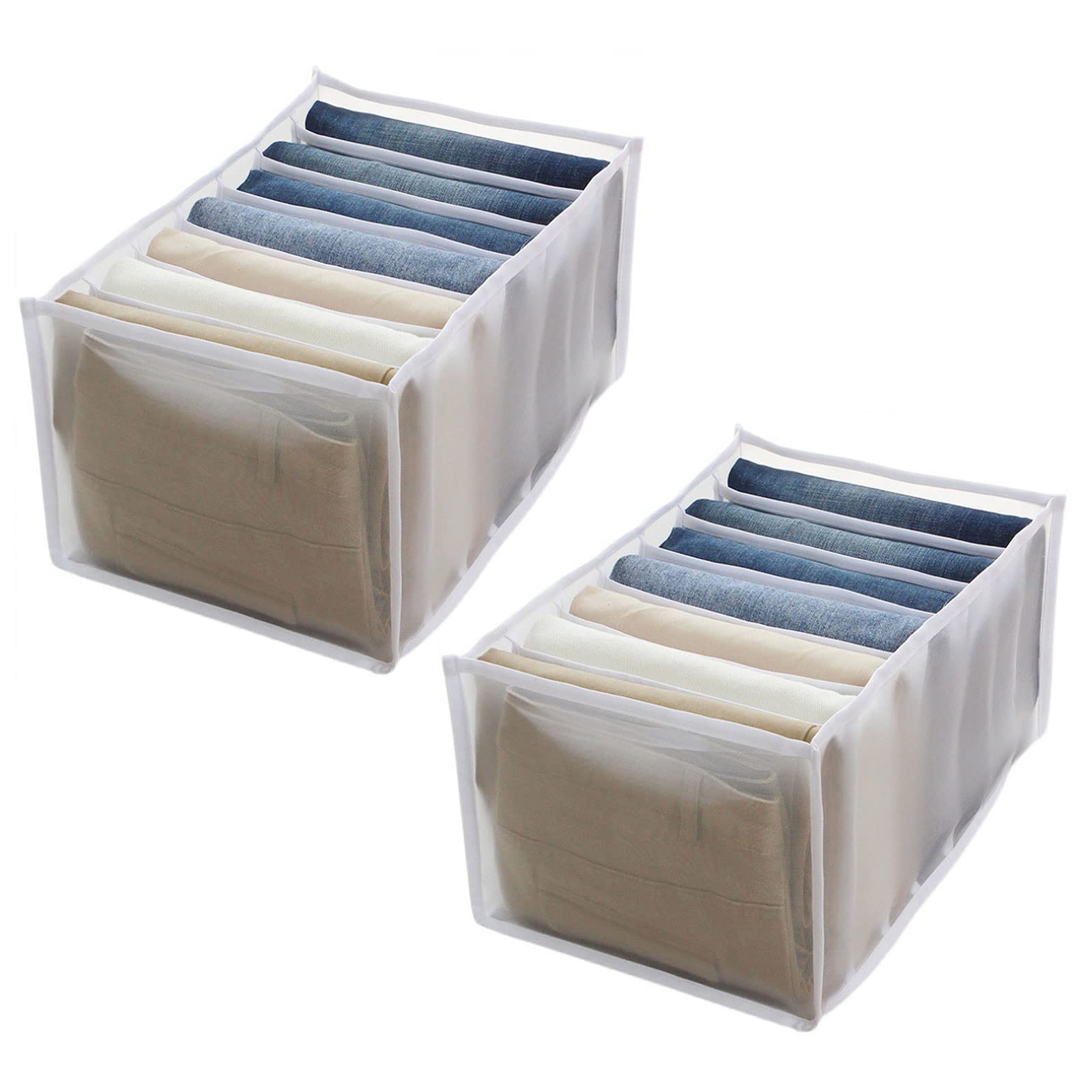 NORCKS Clothes Storage Boxes Drawer Organizer Jeans Storage Box Foldable Transparent Drawer Insert Wardrobe Organiser for Trousers Jeans Clothing Underwear Baby Clothes Bra Socks Ties