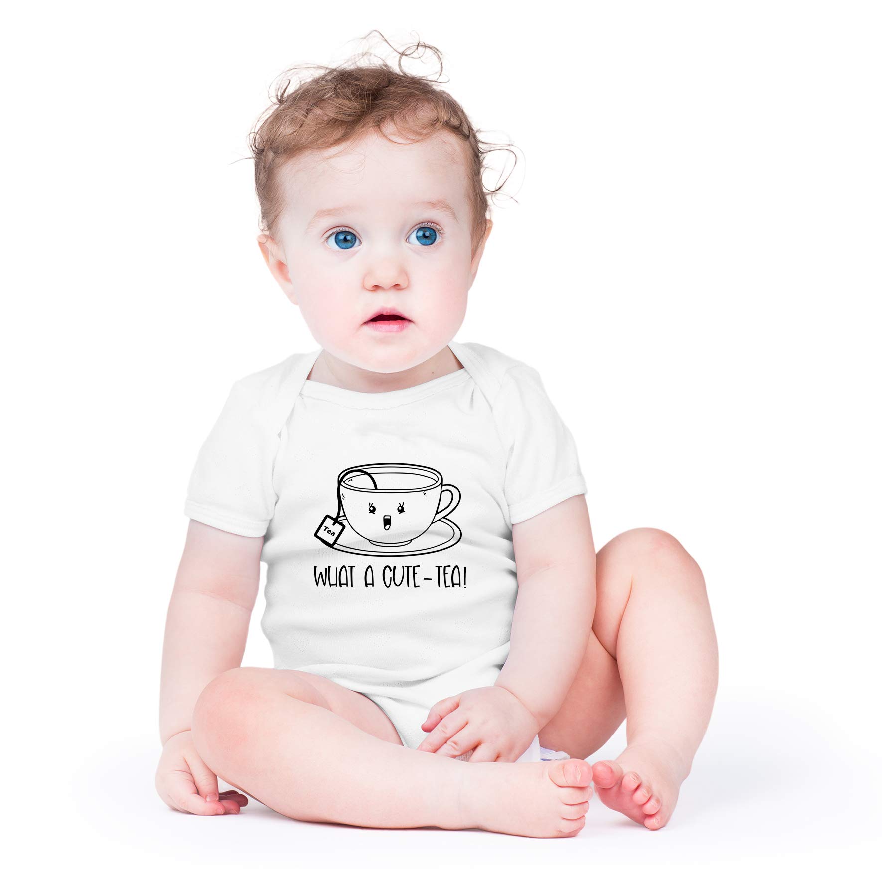 AW Fashions What A Cute Tea Baby Bodysuit Funny Adorable Infant Unisex Romper Clothing Cute Newborn Outfit (12 Months, White)