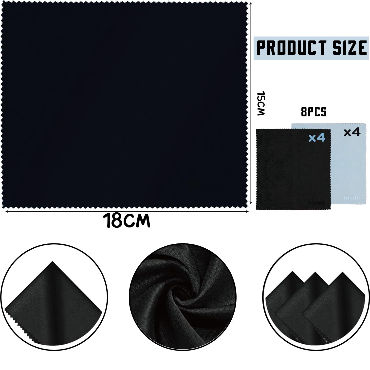 8 Pezzi Panni Microfibra Occhiali, Lavabili per pulizia di occhiali, per Schermi, Lenti, Tablet (Nero*4, Blu*4)
