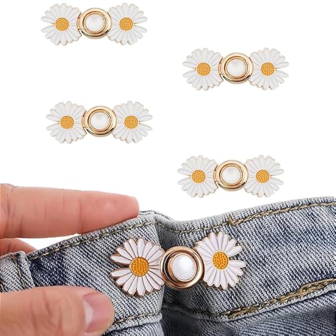 4 Set Daisy Jeans Tightening Clips - Adjustable Pins for Women, Waist Tight Clips with No Sewing Required, Flower Alloy jeans clips for waist tight Set, Fit Loose/Oversized Jeans & Skirts-image-23