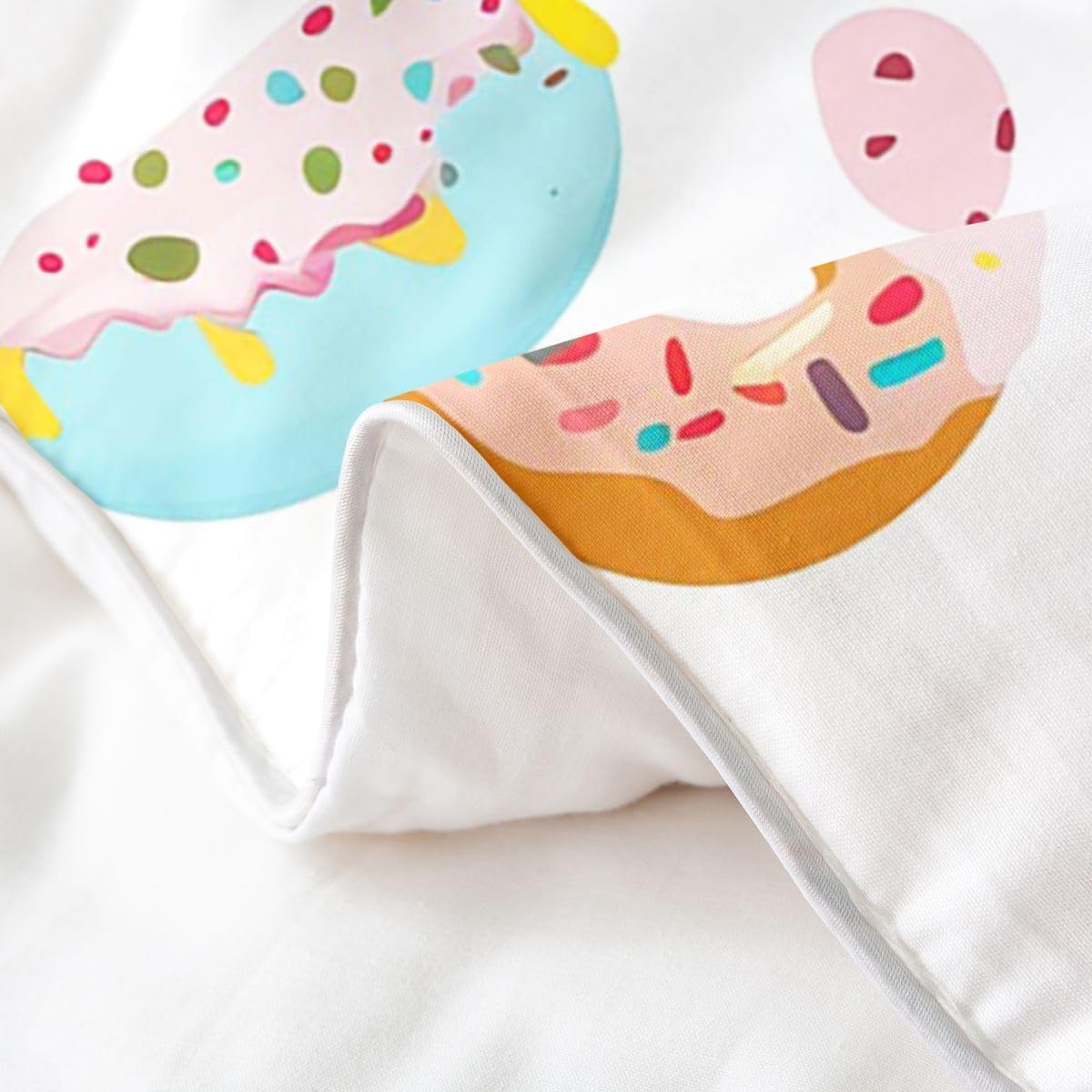 Castle Fairy Delicious Desserts 100% Nature Cotton Kids Duvet Cover Ice Cream Cherry Cup Cake Reversible Comforter Cover Twin Size with 1 Pillowcase Yellow Cute Doughnut Aesthetic Bedding Set