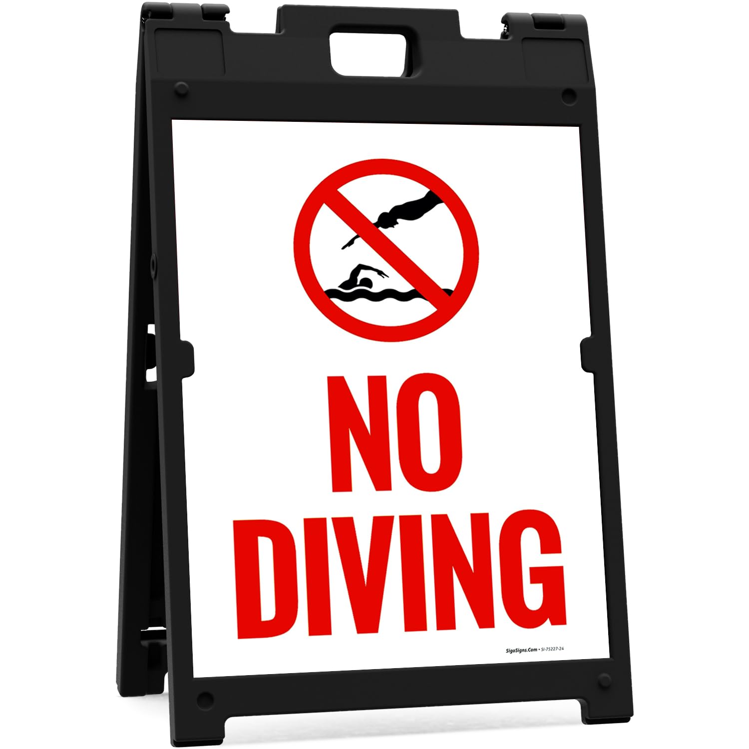 No Diving Folding Floor Sign, 18x24 Inches, with A Frame Stand, Made in USA by Sigo Signs