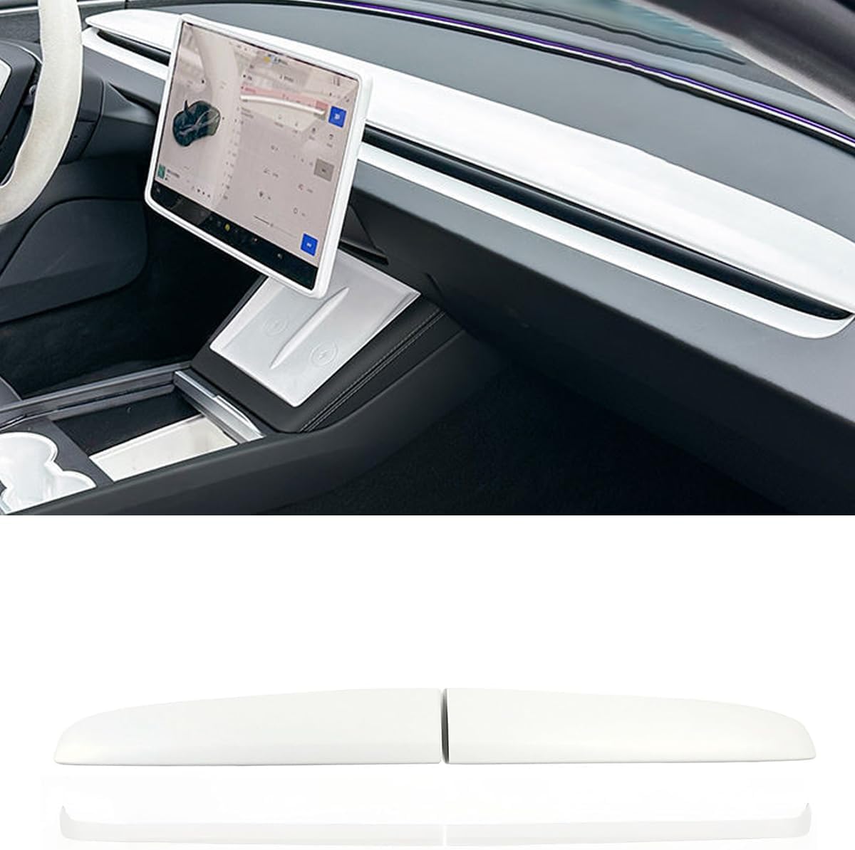 Model 3 Highland Model y Juniper Dashboard Cover and Air Vent Trim Cover Compatible with Tesla Model 3 Highland 2024+ and Model y Juniper 2025+ Total 4sets (Matte White)