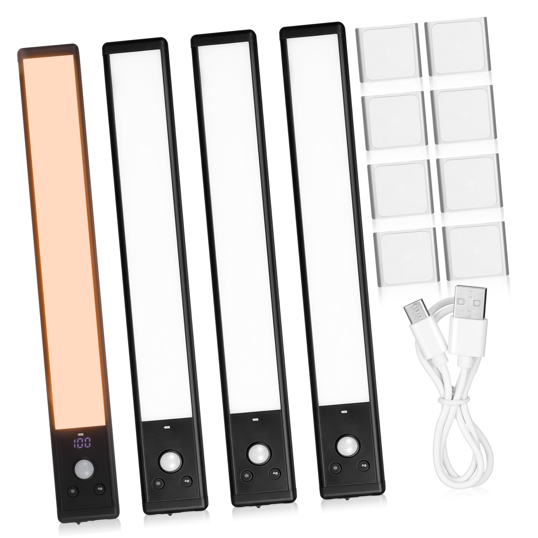 SHINEOFI 4 Pezzi Luci LED Sensore di Movimento Sotto Pensile, Design Compatto in Lega di Alluminio e Plastico, per Illuminazione Ingresso e Corridoio, Colore Nero, Confezione da 4