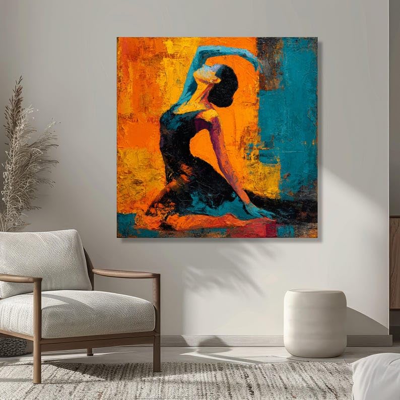 Impression danse abstraite tableau toile decorative moderne 80x80cm