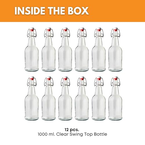 Miniatura 2 de FastRack Botellas de vidrio Swing Top |33 oz – Paquete de 12 | Botellas de vidrio transparentes con tapa abatible para elaboración de cerveza