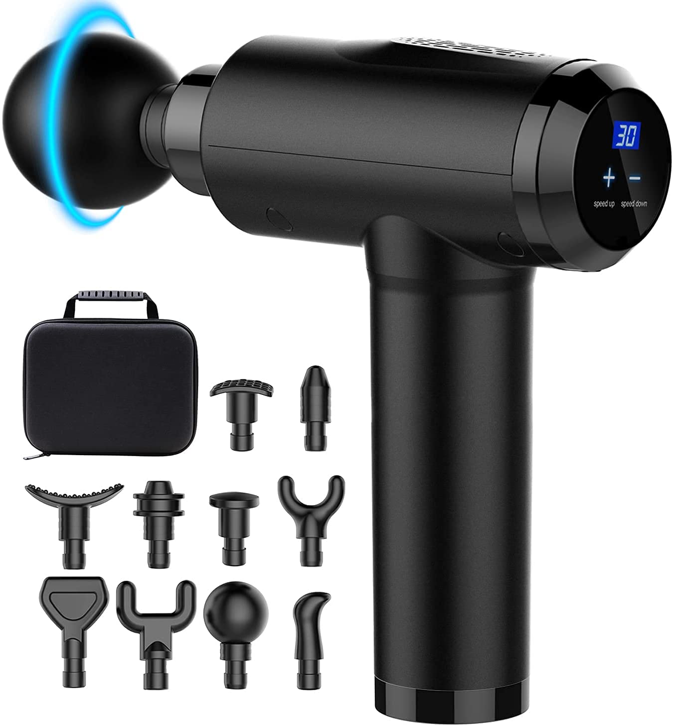 Massage Gun Deep Tissue Percussion Muscle Massager for Athletes,Handheld Body Back Muscle Massager with 10 Massage Heads and LCD Touch Screen - Black