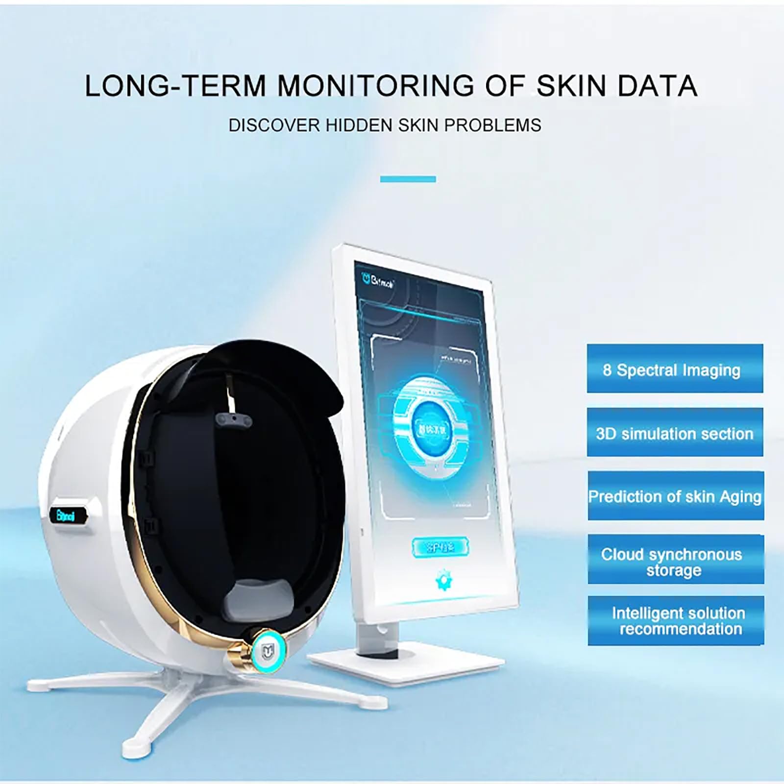 Analizador Piel AI,máquina Detección Problemas Piel con 8 Espectros Y Detección 14 Elementos,comparación Datos Y Predicción Piel Simulada,Informe Almacenamiento En La Nube, para Salón Belleza