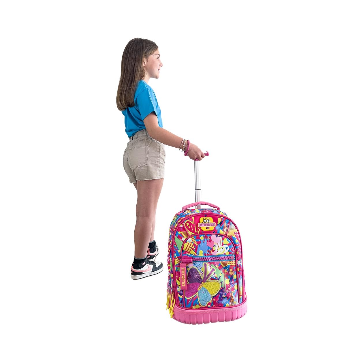 Mitama Trolley Run Scuola Butterfly,Doppio Scomparto, Rosa, Scuola Elementare e Tempo Libero, Bambina Ragazza