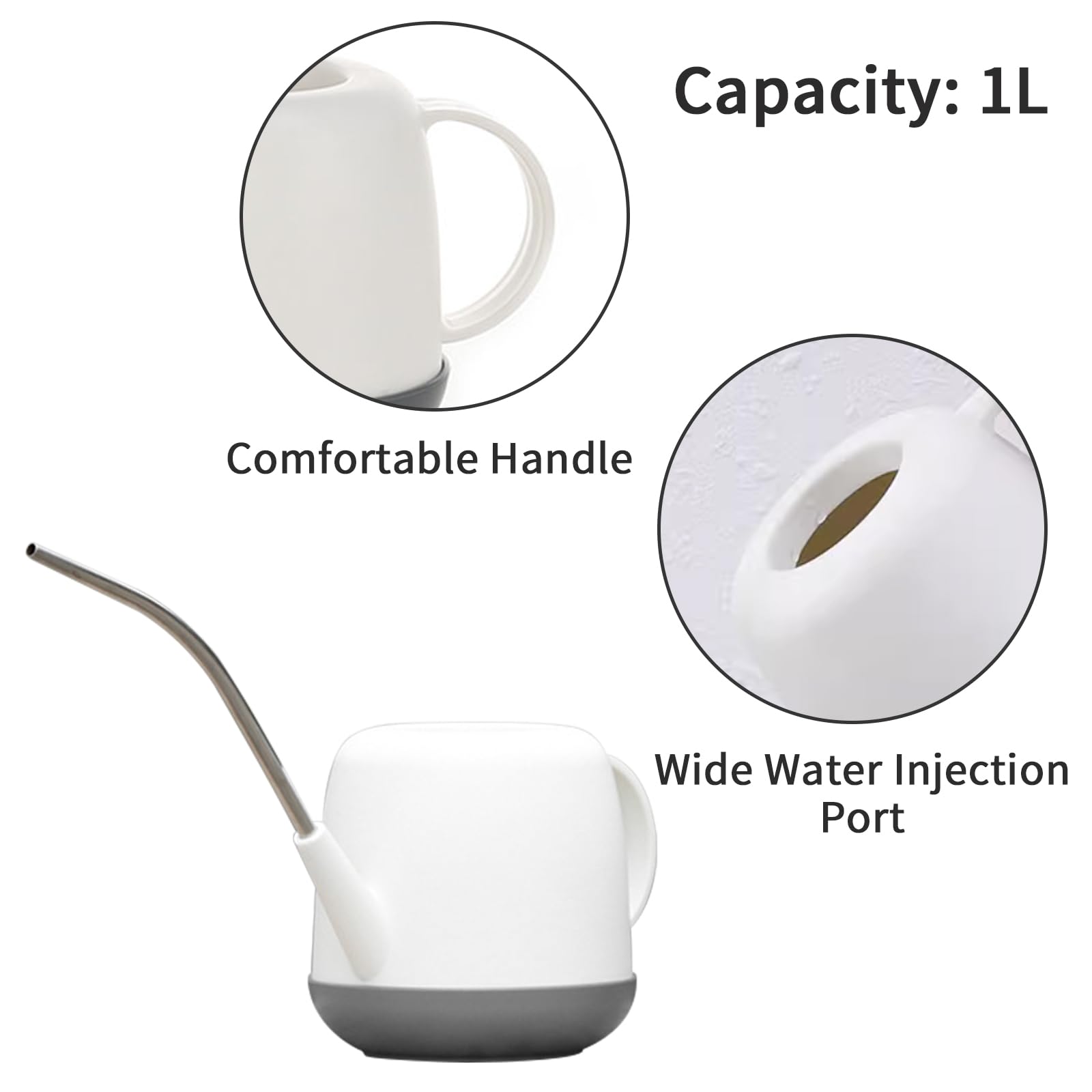 Lizbin Watering Can for Indoor Plants with Long Spout, Plant Watering Can, Watering Cans Indoor Plants, Small Watering Cans for House Plants, Flowers, Succulents 1L/34oz (White) - Image 3