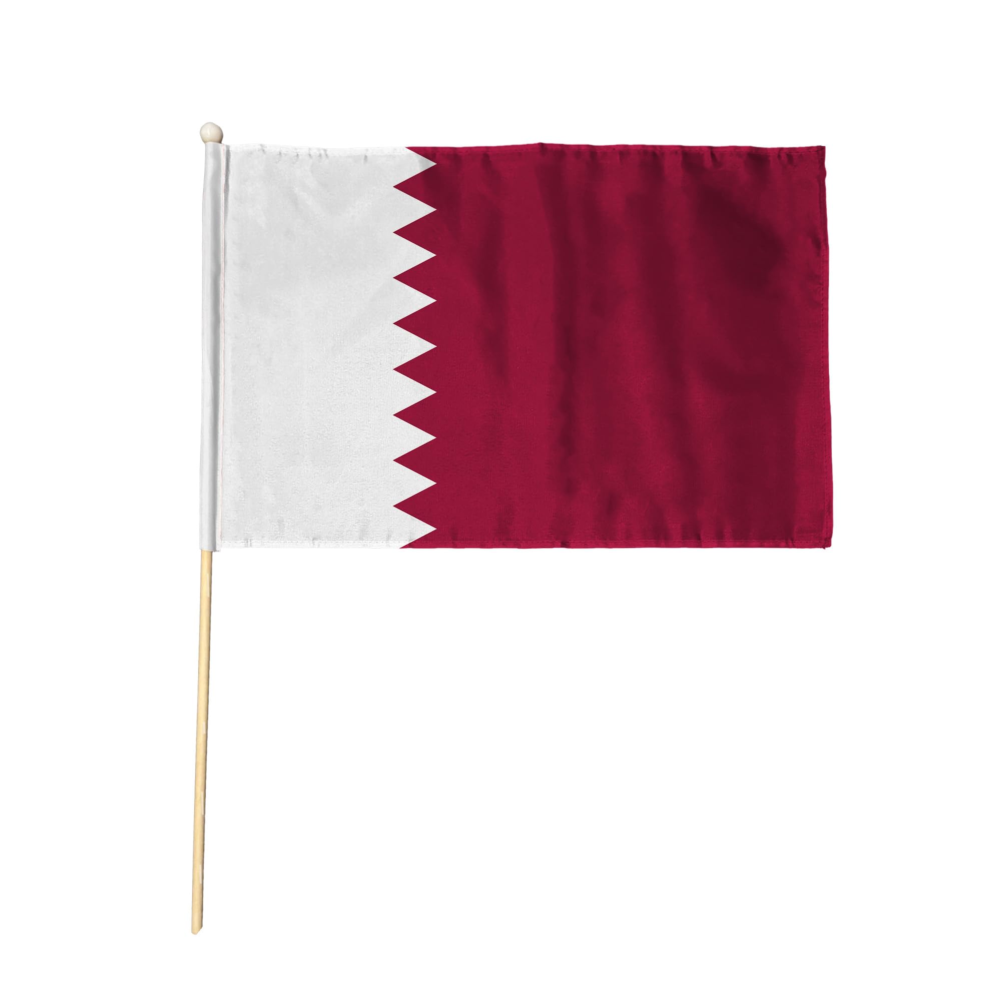 Flagtex Qatar Pack of 6 Hand Waving Flag (18x12 Inch Large) - Premium Wooden Stick Hand Flag Big Size Natural Wood Pole Qatari National Flag Events Parades Celebrations International Sports โ image 1