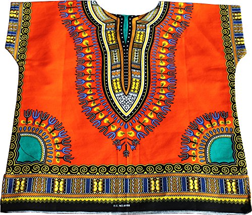 Image of RaanPahMuang Unisex Bright Africa Classic Childrens Dashiki Cotton Shirt Boys Girls