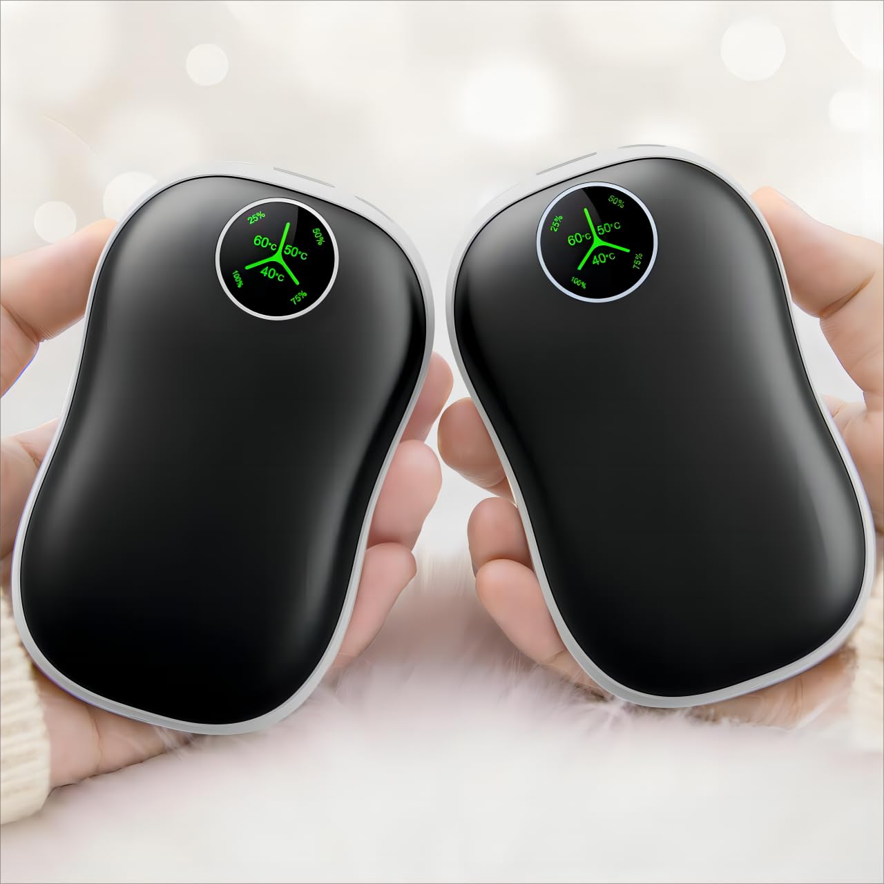Elektrische Handwärmer 2er-Pack – 5000 MAh, USB-C, 3 Heizstufen (42–53°C), 2-in-1 Teilbar | Wiederaufladbar, Geschenkbox, Winter