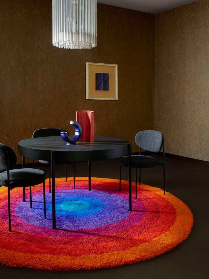 Pile:Wool RugVista Romantica Circle by Verner Panton, Tappeto, Ø 250 cm, Rotonda, Pelo medio, Lavabile solo a secco, arancione/Multi