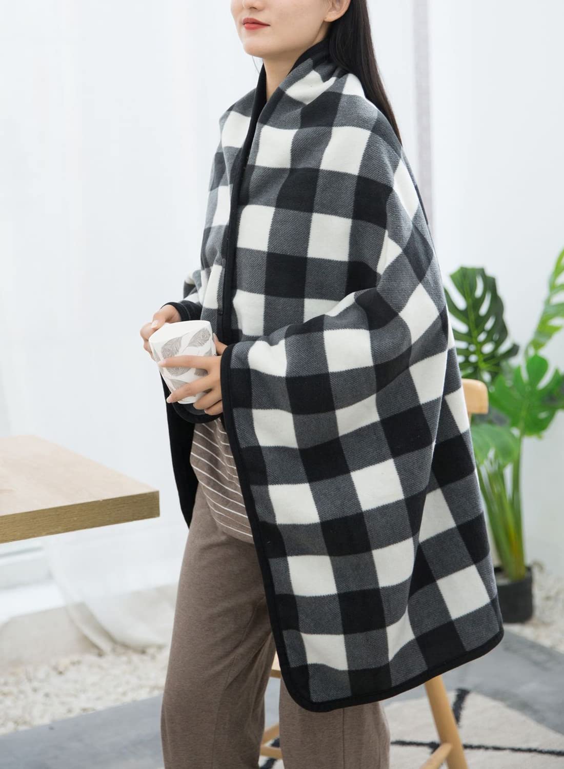 JFAN Poncho Donna Invernale Coperta in Pile Indossabile con Bottoni a Pressione Mantella Caldo Poncho Pile Donna Casa