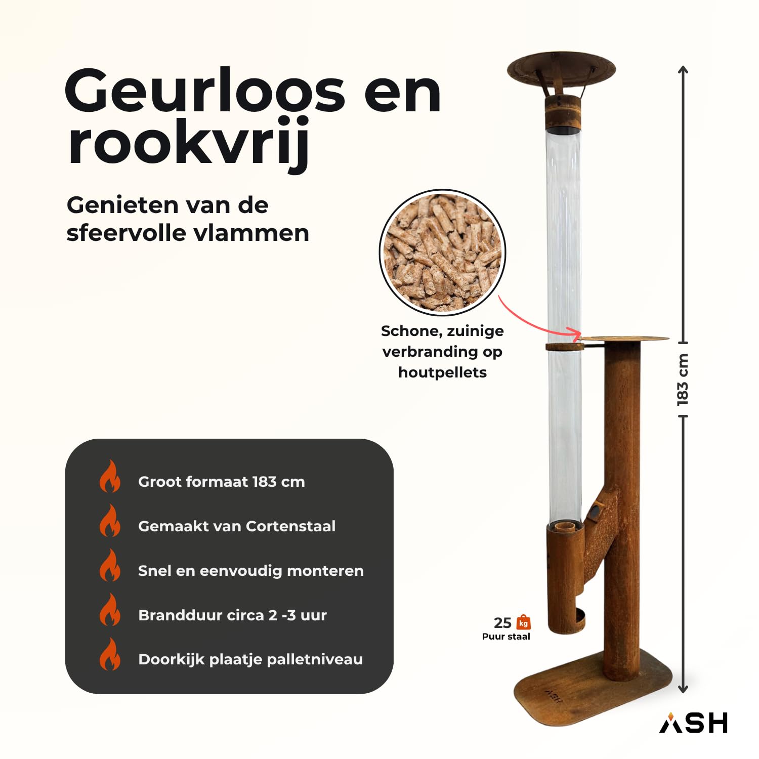 Poêle à granulés Acier Corten 183 cm Cheminée de Jardin Chauffage de terrasse