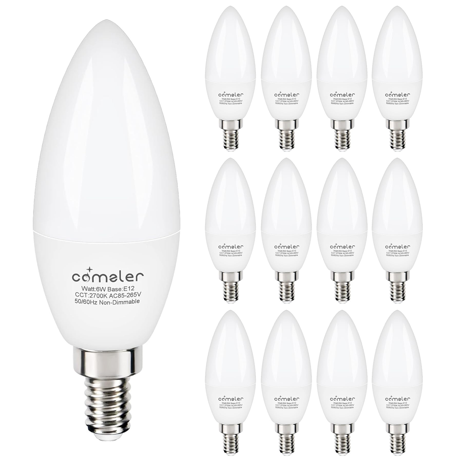 12 Pack E12 LED Candelabra Light Bulb 60W Equivalent 2700K Warm White