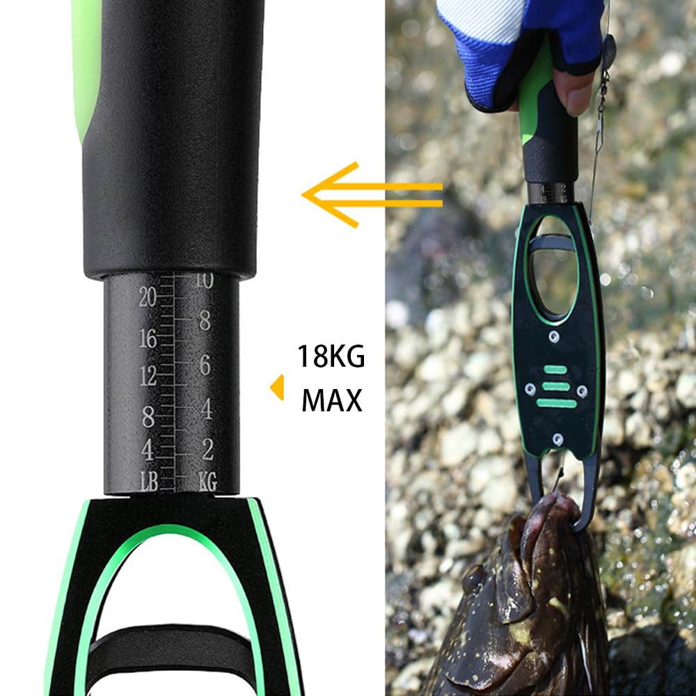 Set di 3 pinze da pesca portatili, in acciaio inox e alluminio, con bilancia e cordino, 15 kg