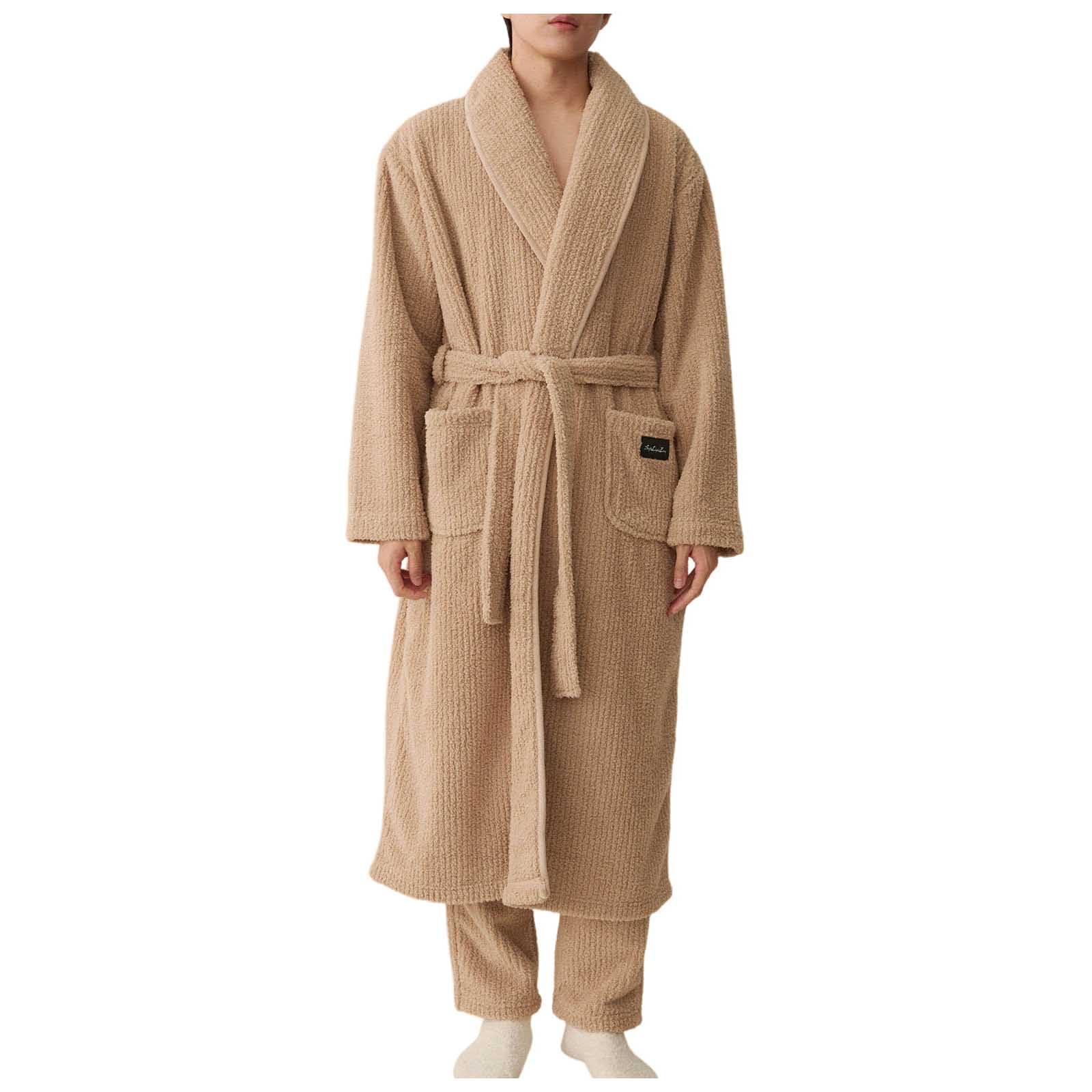 Accappatoio da uomo e da donna, oversize, lungo, in spugna, leggero, morbido, in pile, con cintura e pantaloni