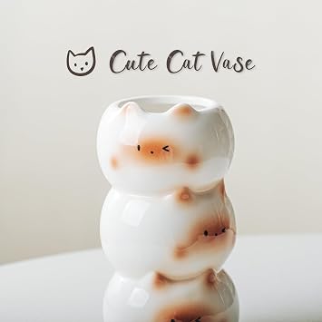 17cm Cute Cat Vase, Modern White Flower Vase Whimsical Ceramic Vases for Cat Lovers, Unique Vases for Home Farmhouse Bedroom Living Room Table Centerpieces Shelf Ornaments