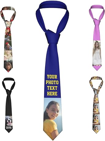 Custom Mens Tie Personalized Necktie Picture Photo Text Novelty Neckties Business Work Gift for Dad Husband Boyfriend
