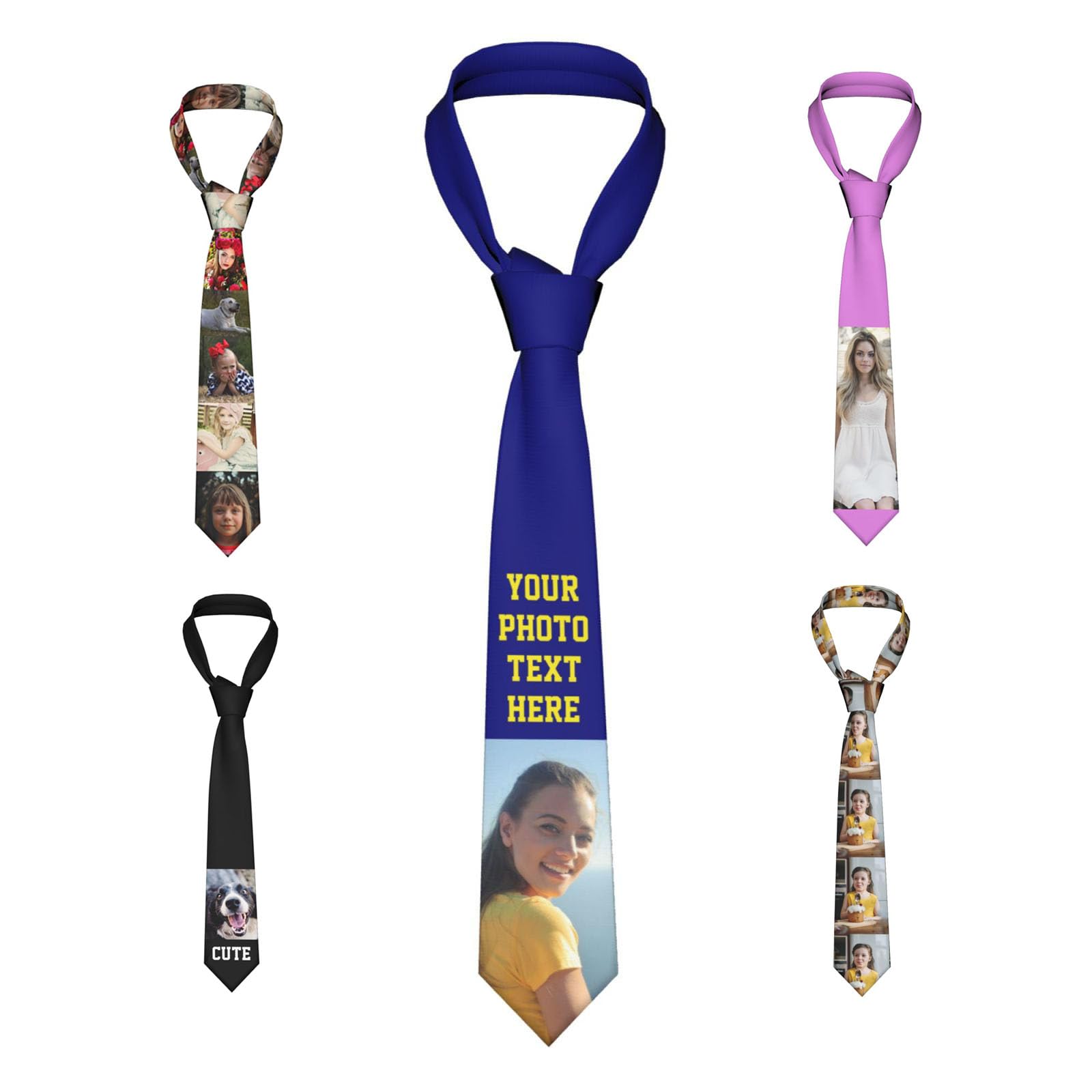 ZNIENIE Custom Men's Tie Personalized Necktie Picture Photo Text Novelty Neckties Business Work Gift for Dad Husband Boyfriend