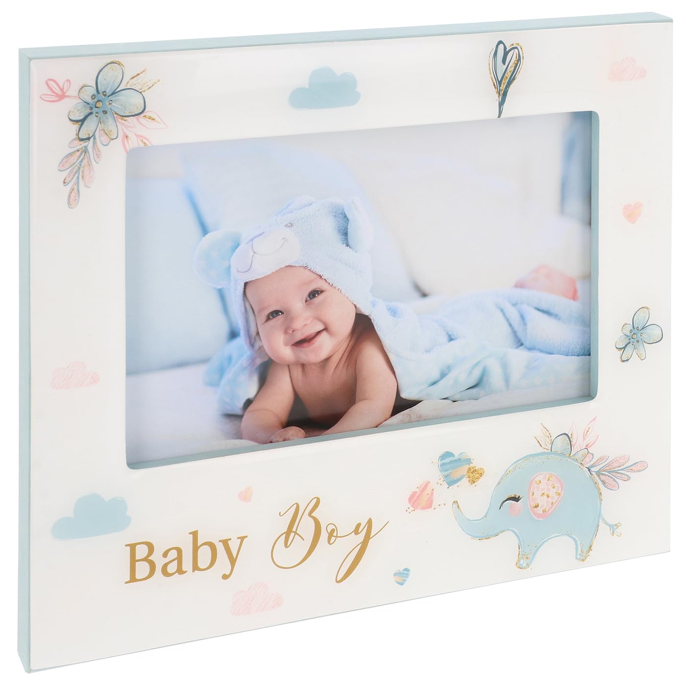 Shudehill Giftware Elephant Baby Boy and Baby Girl Photo Frame 4x6 - Blue and Pink Designs to Choose from! (Baby Boy)