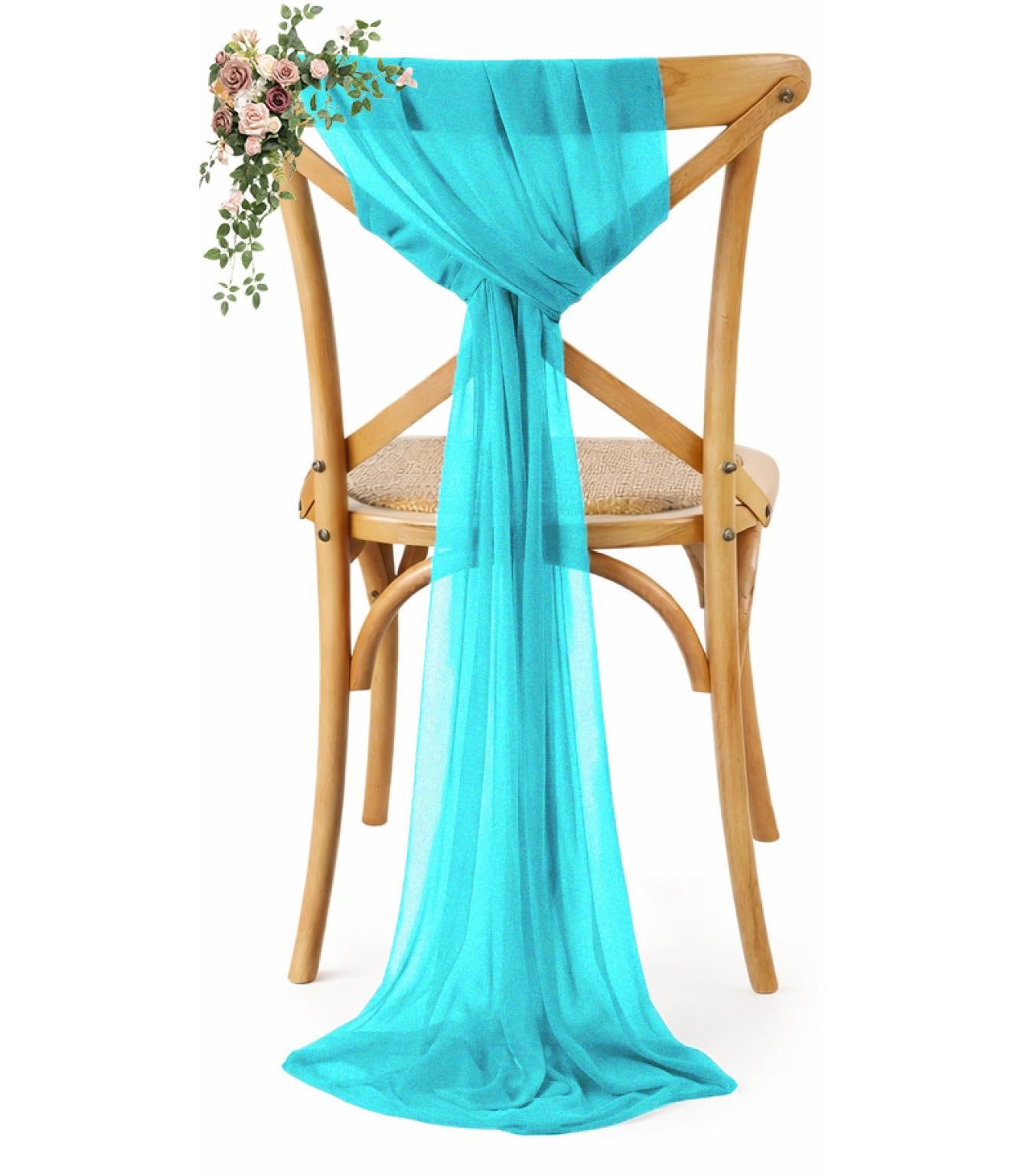 VDS Pack of 100, Peacock Blue, Sheer Chiffon Chair Sashes Bows Chair Cover Back Tie Ribbon for Wedding Birthday Baby Shower Engagement Ceremony Event Party Banquet Restaurant Dining Chair Decoration