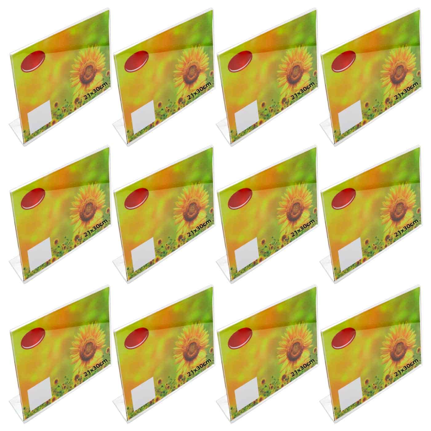 AC – Pack de 12 Portafotos - Soportes para Fotos de plástico Transparente – Sobremesa - Marcos para fotografías, oficinas, hogar – Horizontal - 21 x 30 cm
