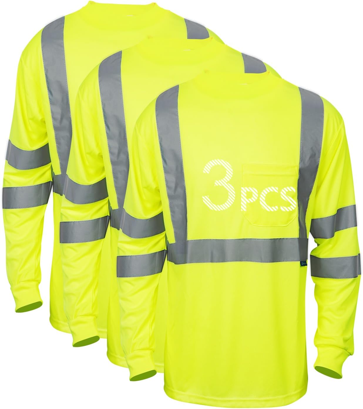 Safety Shirt Long Short Sleeve High Visibility Breathable T Shirt for Work Warehouse Construction Class 3 XX-Large Yellow-3pcs
