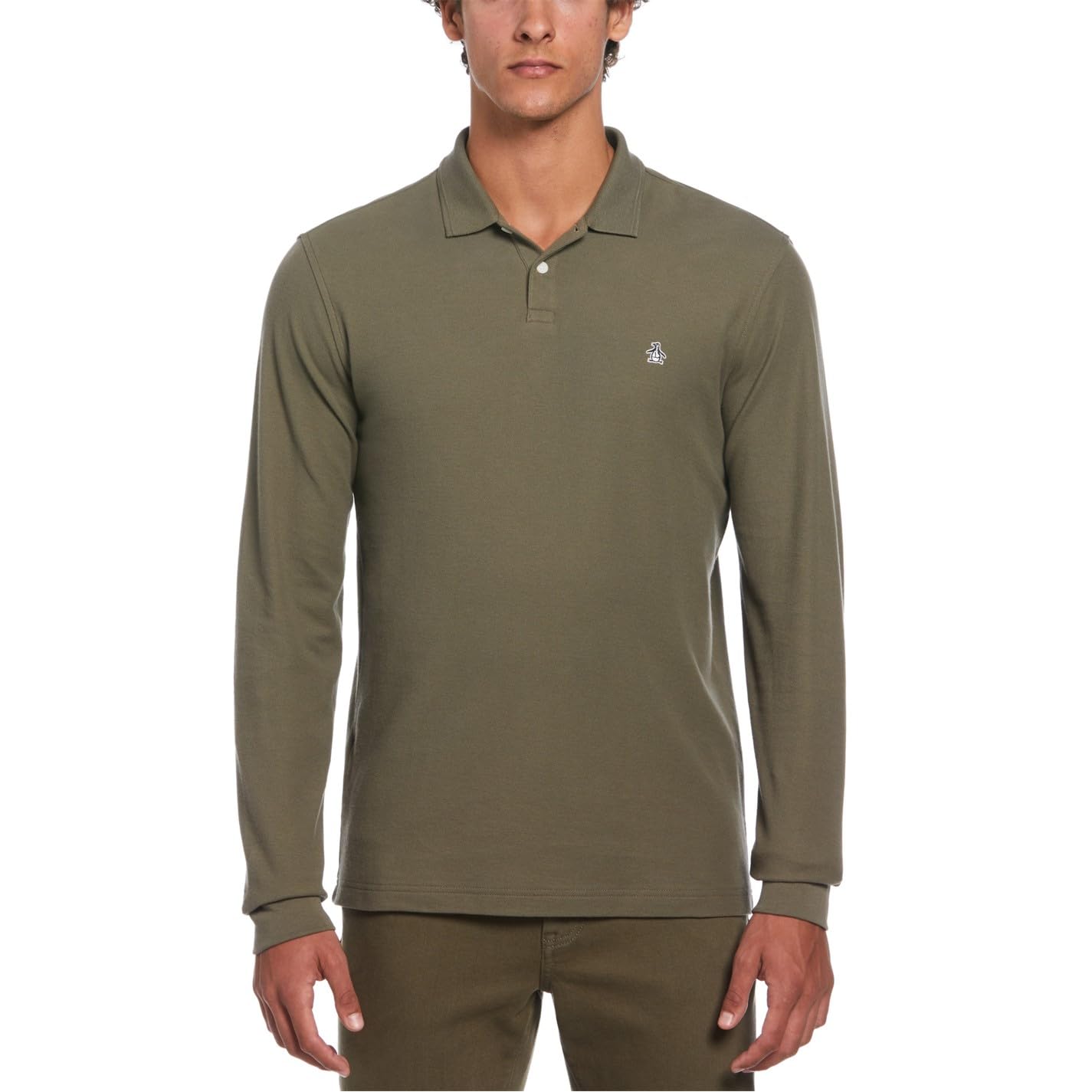 Original Penguin Mens Ls PIQ Polo Dusty Olive XL