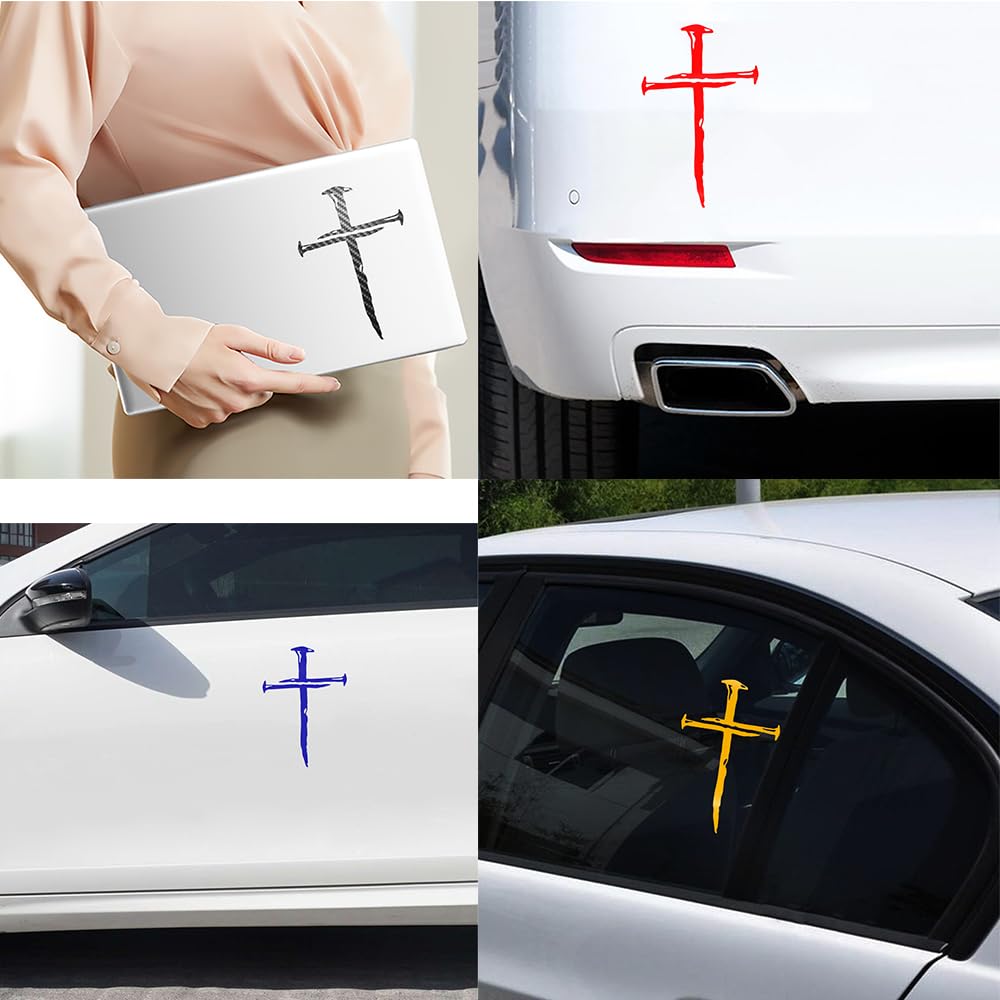 Cross With Nails Vinyl Decal - Holographic 4x6 Inch Car Laptop Wall Sticker