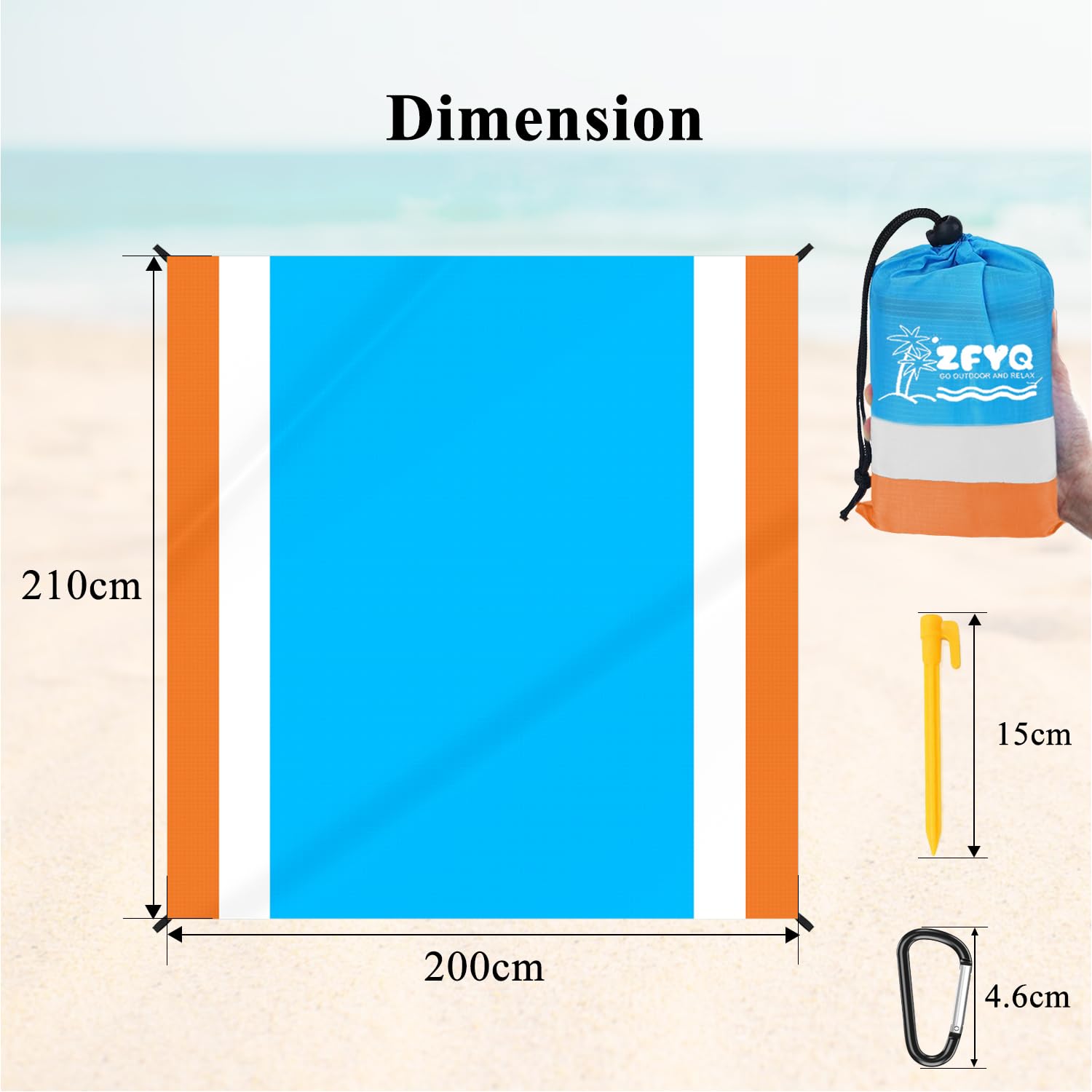 Coperta Spiaggia 200x210cm Anti-Sabbia - Leggera, Impermeabile, Con Picchetti E Sacca - Foto 8