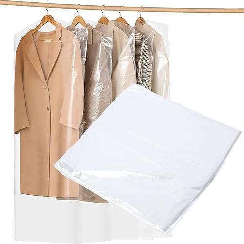 Hapivida 50 bolsas desechables transparentes para ropa bolsas de limpieza en seco bolsas de traje bolsas colgantes para limpieza en seco