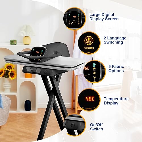 Miniatura 7 de Prensa de plancha de vapor grande de 34 pulgadas con pantalla táctil LED, prensa de vapor de 1800 W con 5 ajustes de tela, conversión de idioma e