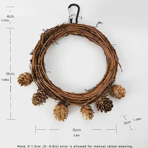 Miniatura 4 de MANON ROSA Juguetes para escalar con columpio de pájaros, soporte redondo de madera natural con decoración de cono de pino para periqueros cuáqueros