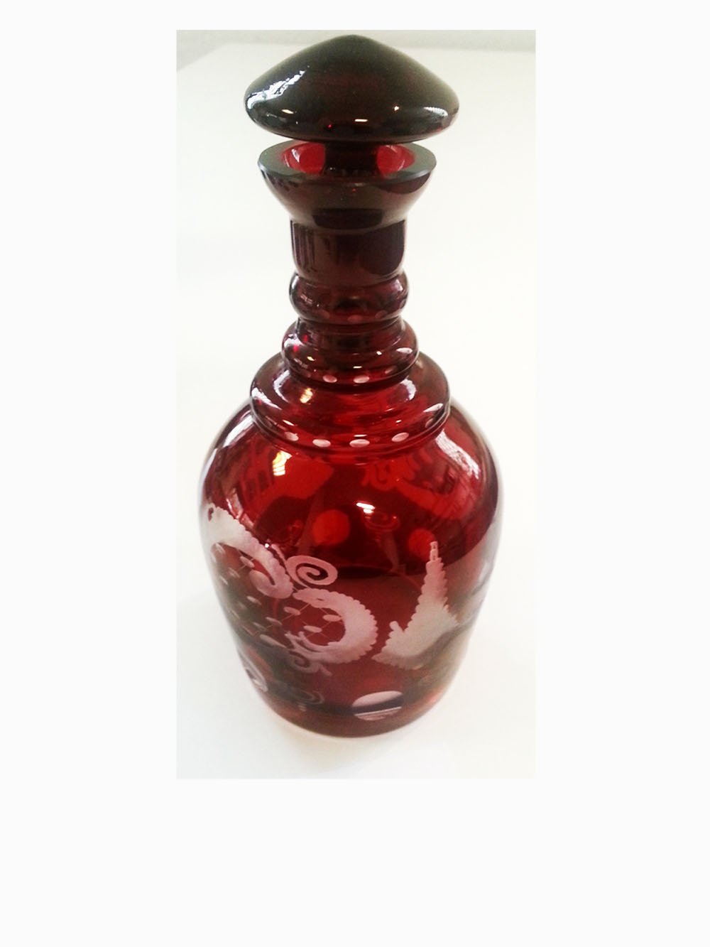 Carafe en verre taillé à la main, antique verseuse en verre rouge rubis original Egermann cristal de bohême, la bouteille du verre, carafe en verre soufflé à la bouche, collection l'objet, hauteur: env. 19 cm, Oberstdorfer Glashutte