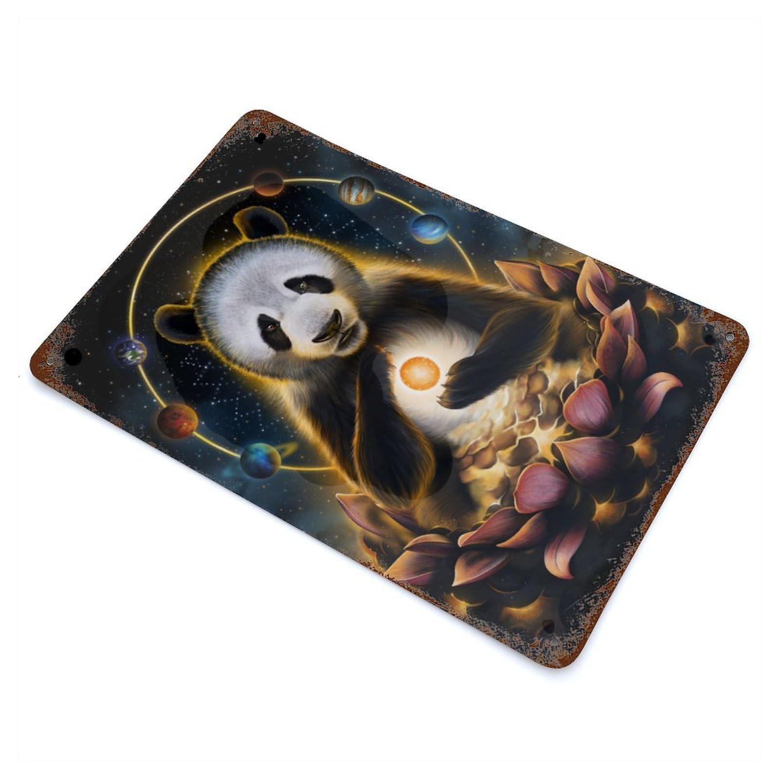 Enlightenment of Panda Rust Effect Tin Sign 11.8"x7.9", Novelty Wall Decor for Garage, Pub Or Kitchen