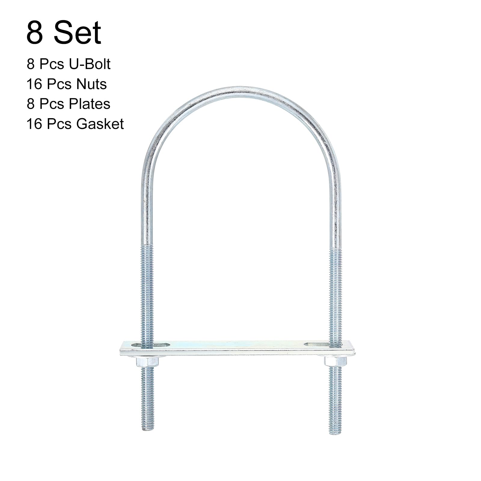 QUARKZMAN Bulloni a U Rotondi, 8 Set 76mm Larghezza Interna 150mm Lunghezza M6 Bullone a U in Acciaio al Carbonio Zincato con Dadi e Piastre, per Rimorchi Nautici