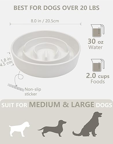 Miniatura 5 de Cuencos de cerámica para perros de alimentación lenta, 2.0 tazas de comedero lento para perros medianos y grandes, cuenco de laberinto de