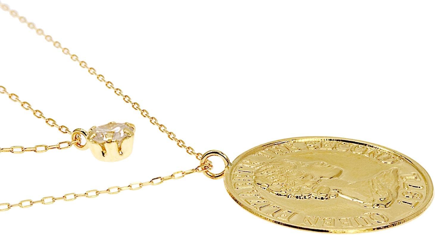 シアーズ] ネックレス レディース ゴールドネックレス 2連 ダイヤモンド K18 エリザベス コイン sp56-0005 コインネックレス 流行り