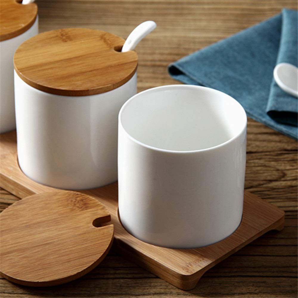 Pojemnik Na Przyprawy, Dozownik Do Przypraw, Pojemnik Na Sól, Ceramiczny Pojemnik Na Przyprawy, Zestaw Do Przypraw, Pojemnik Na Przyprawy,White-One Size