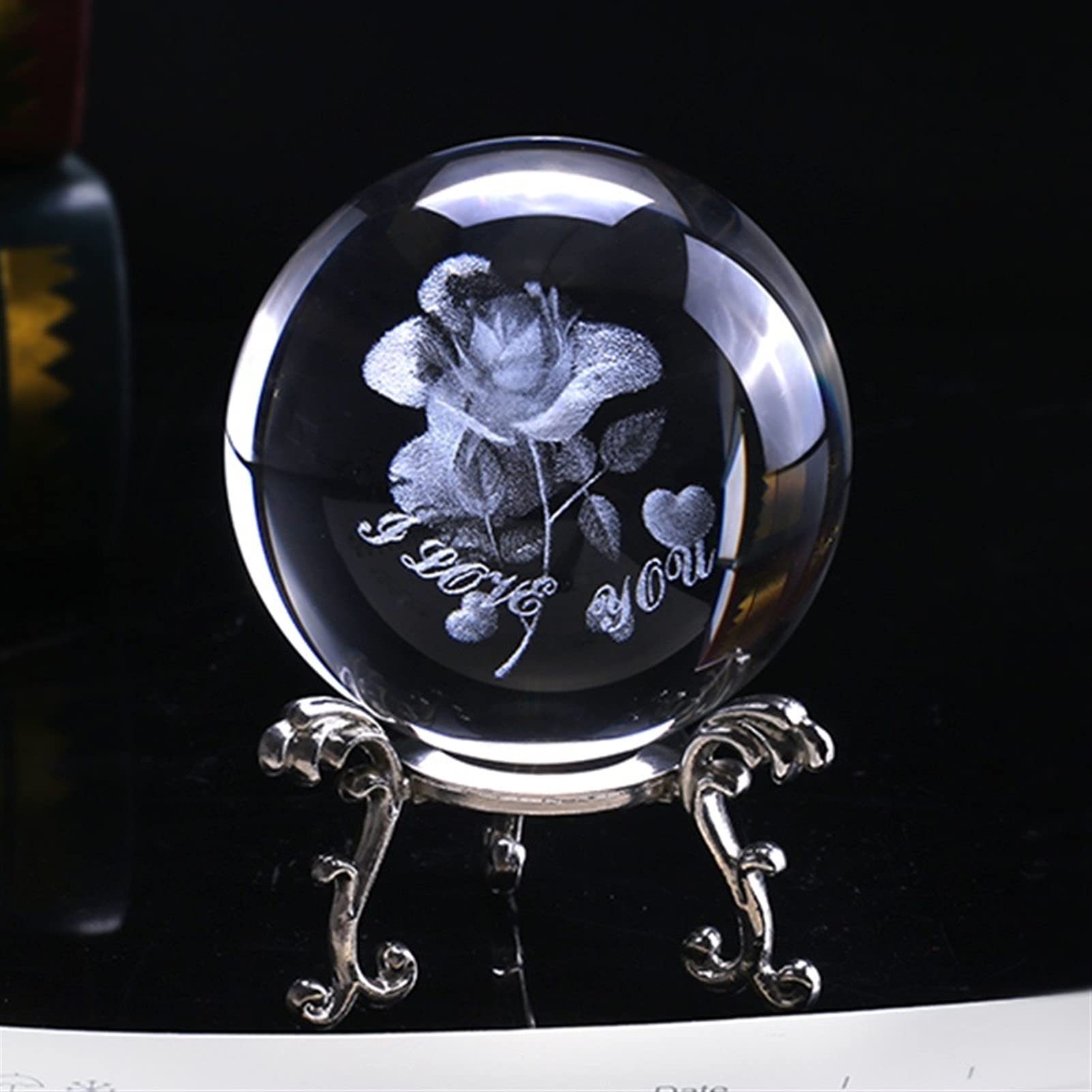 bola de cristal (en la magia occidental) 6cm Cristal Rose Ball 3D Miniatura Flor Esfera de vidrio Láser Grabado Globo Regalo Regalo de boda Ornamento Inicio Decro Día de San Valentín bola de cristal(W