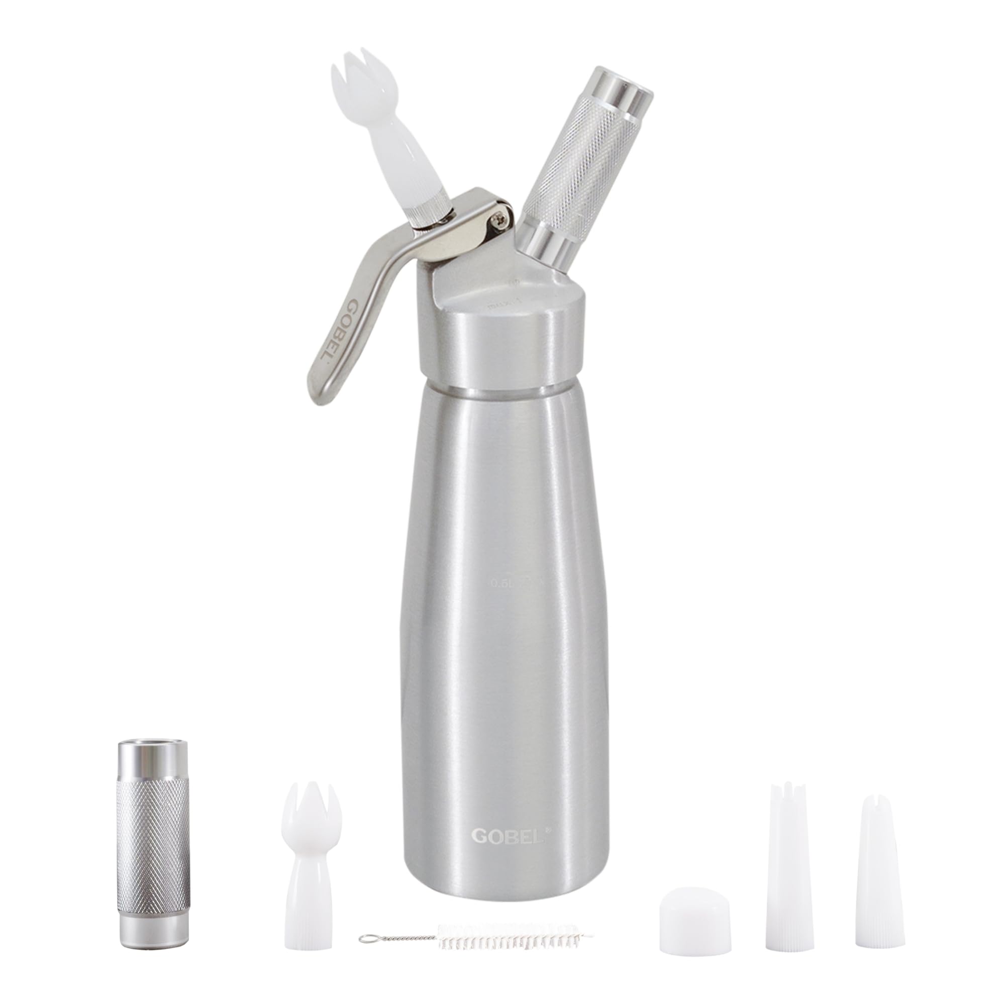 Gobel Siphon Chantilly 500 ml Aluminium – Crème Chantilly, Espumas & Mousses – 3 Douilles + Brosse – Siphon Cuisine Professionnel Chaud/Froid – Revêtement Antiadhérent