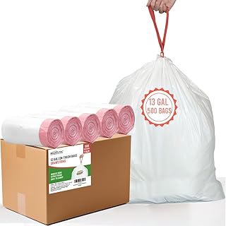 BEIDOU-PAC 13 Gallon Trash Bags Drawstring, 500 Count, White & Unscented Garbage Bags, Multi-purpose Tall Kitchen Trash Bags Can Liners for Business Home Commercial and Industrial