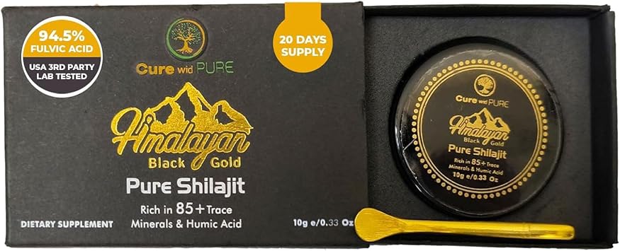 Cure Wid Pure Himalayan Shilajit Resin 94.5% Fulvic Acid 500mg, 20 Servings, USA Lab Tested, Organic Shilajit Ayurvedic Adaptogen for Energy, Vitality & Cognitive Health for Men & Women