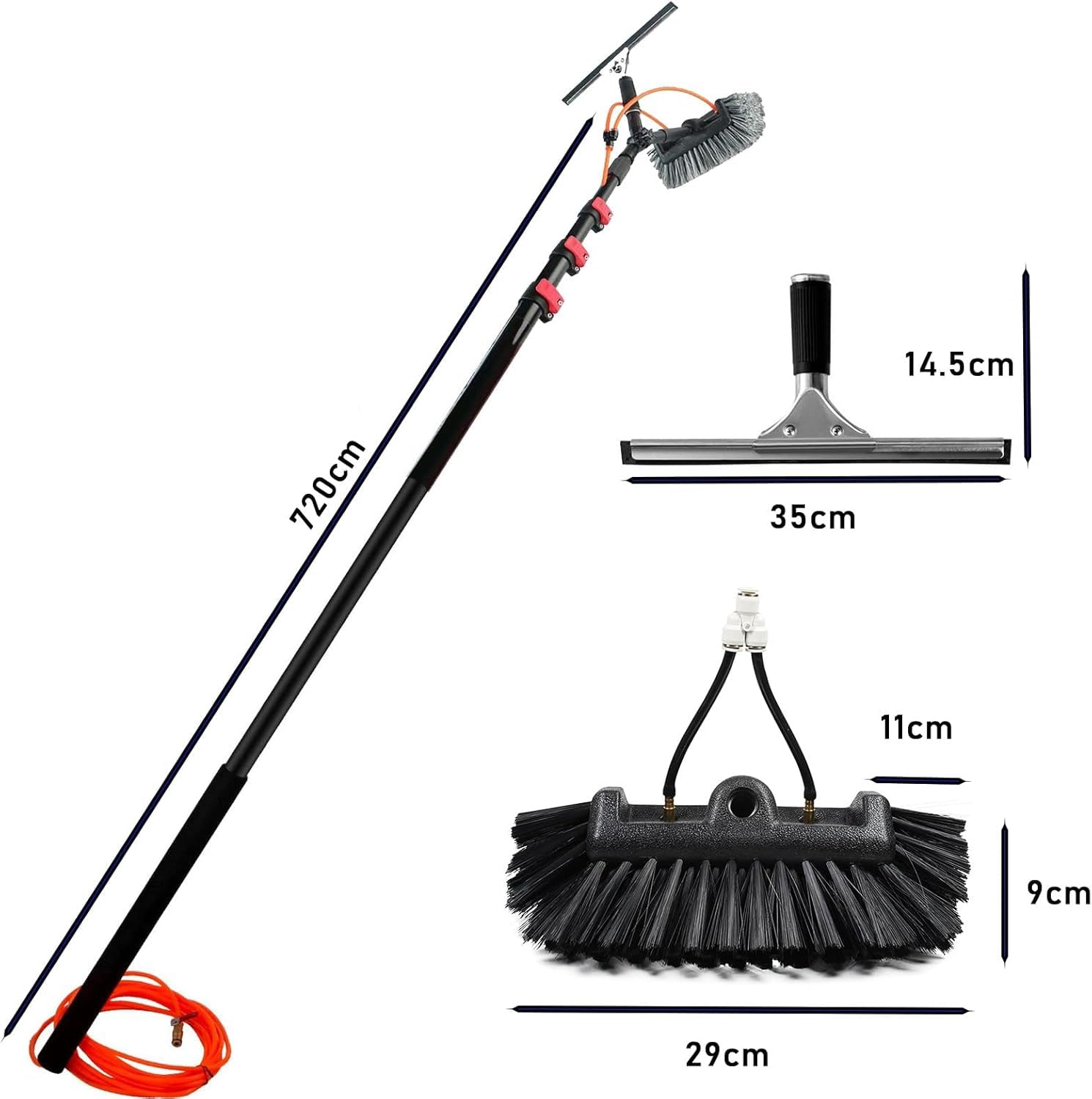Varita telescópica de limpieza de ventanas alimentada por agua, poste de 12 m con cepillo de 35 cm para panel solar, techo y kit de limpieza de ventanas