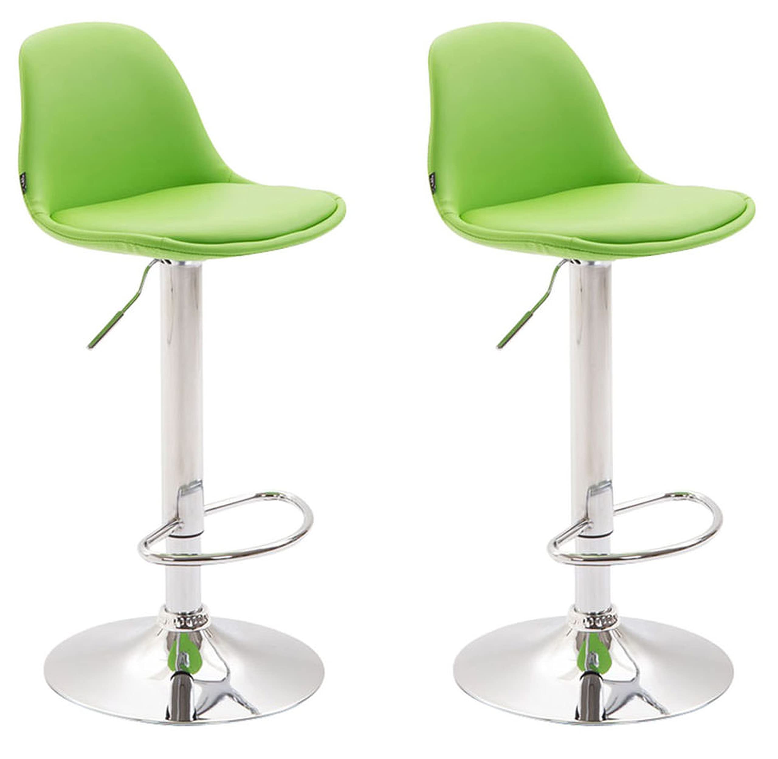 CLP Set De 2 Taburetes Kiel Tapizados En Cuero Sintético I 2 Sillas Altas Regulables En Altura, Color:verde claro, Color del marco:cromado